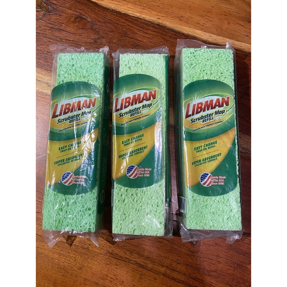 Lot Of 3 Libman Scrubster Floor Mop Spone Refill Easy Change Snap-On And Off